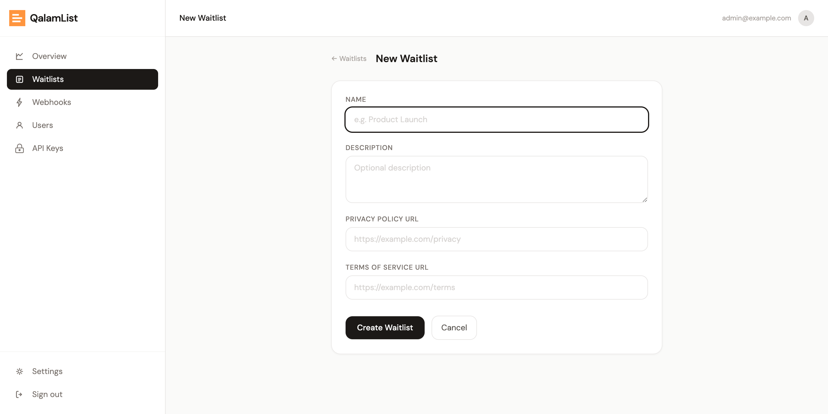 The new waitlist form