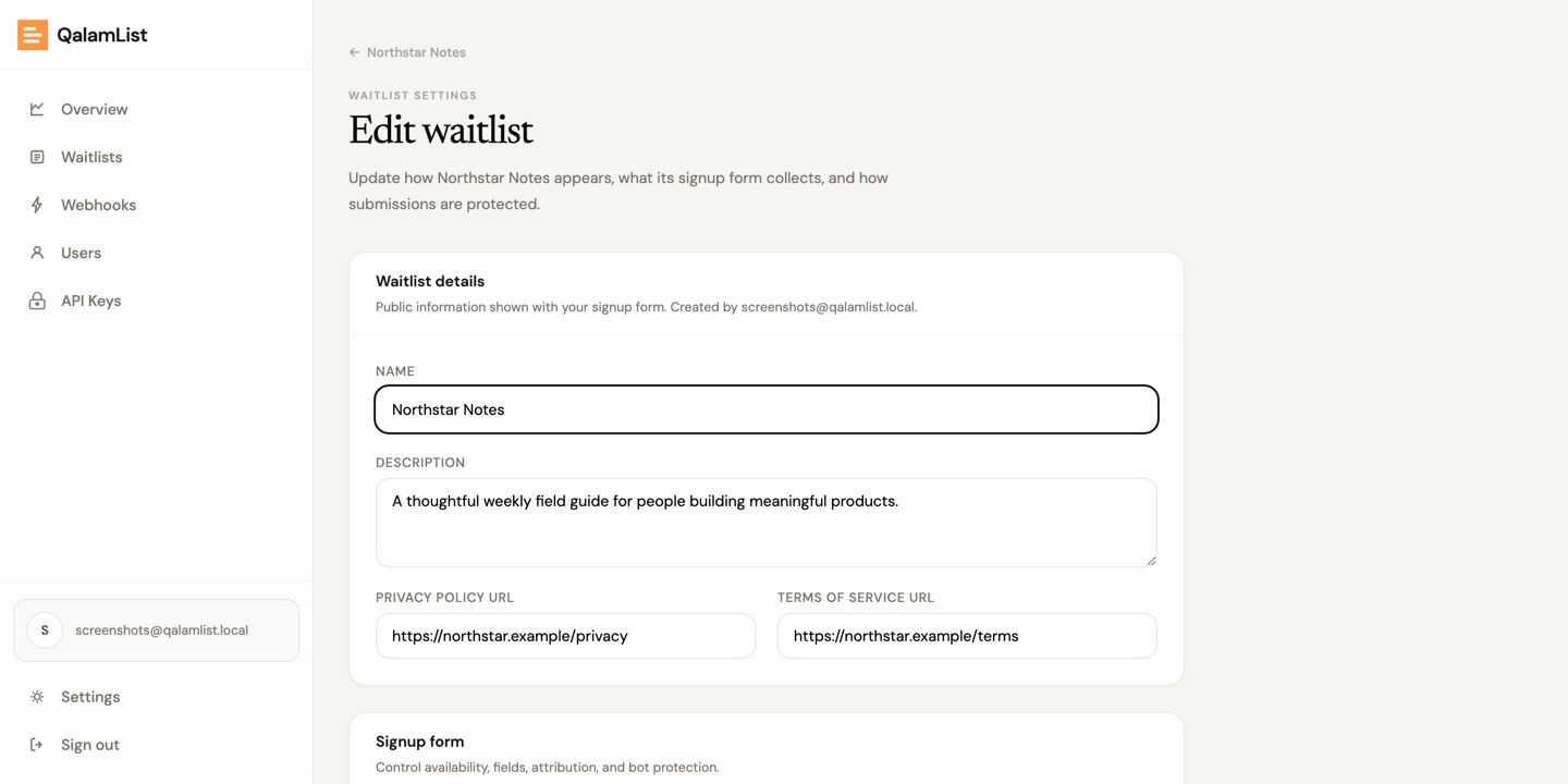 The edit waitlist page with its toggles