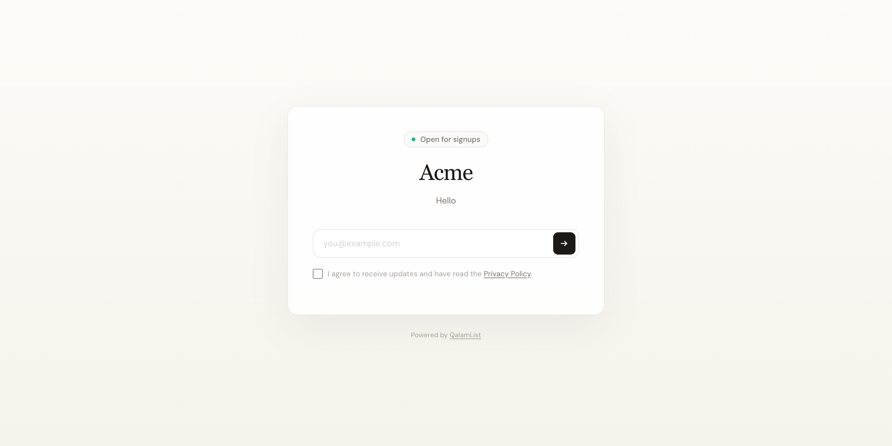 The hosted public signup page