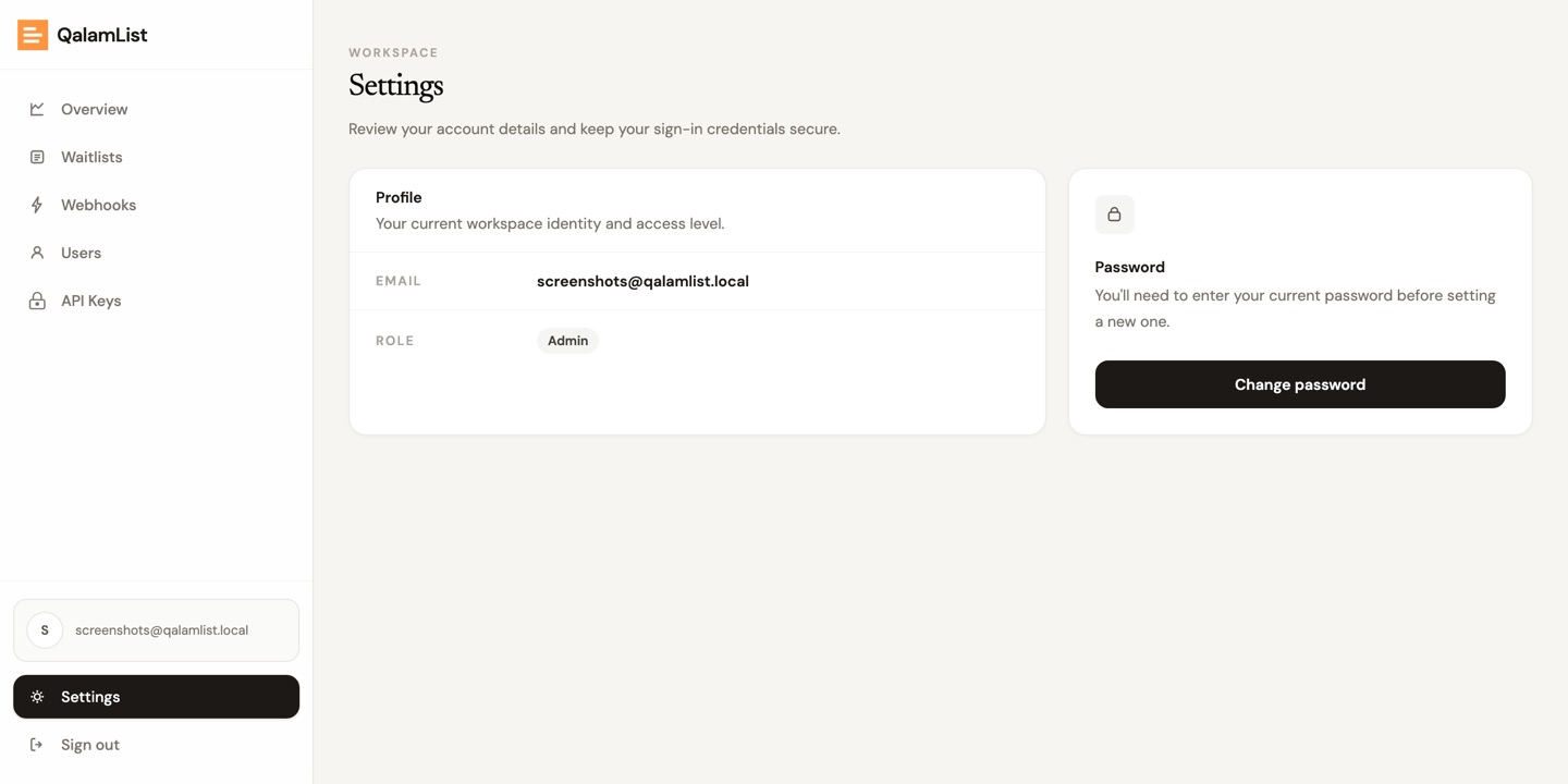 The workspace settings page